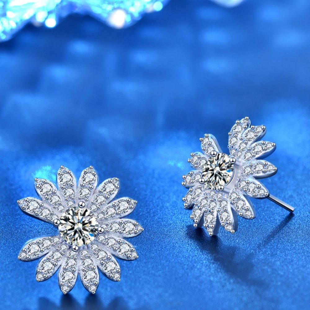 Certified 1ct. t.w. Moissanite Diamond Daisy Flower Stud Earrings NEW - Picture 5 of 10